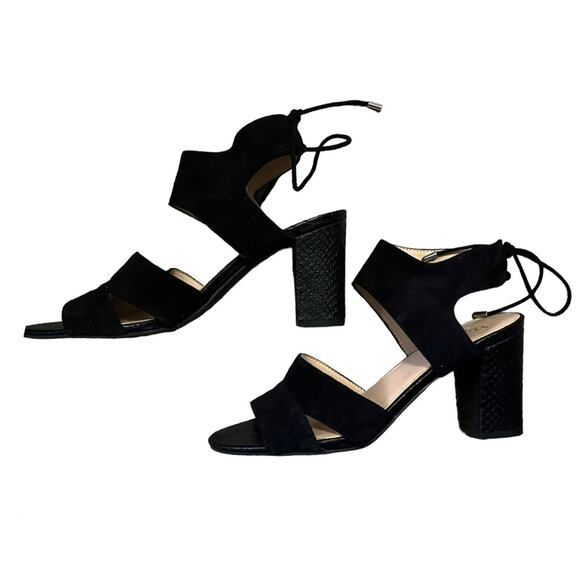 Franco Sarto Gem Lace-Up Block Heel Black Sandals Tie Strappy Formal Shoe Size 9 - Picture 2 of 11